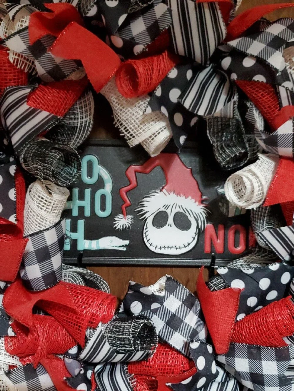 Red, Black & White Kids Holiday Bow Wreath